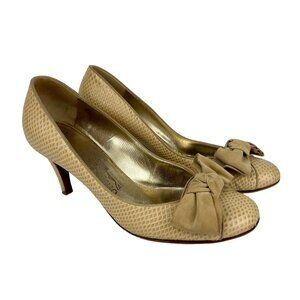 Salvatore Ferragamo Womens Tan Snake Embossed Leather Pumps Suede Bow size 9.5